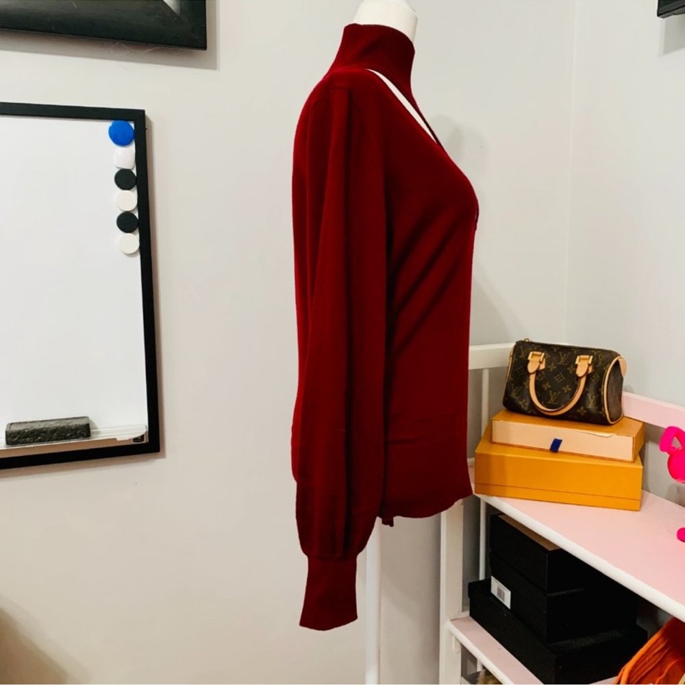 NICHOLAS Aliyah Burgundy wool Cut-Out turtleneck sweater top - Picture 4 of 9